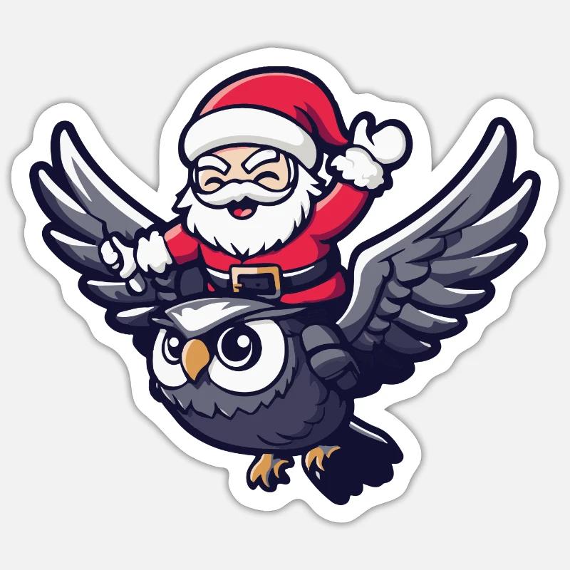 Eule Weihnachtsmann - Sticker Größe S (10 x 10 cm) - Mattweiß