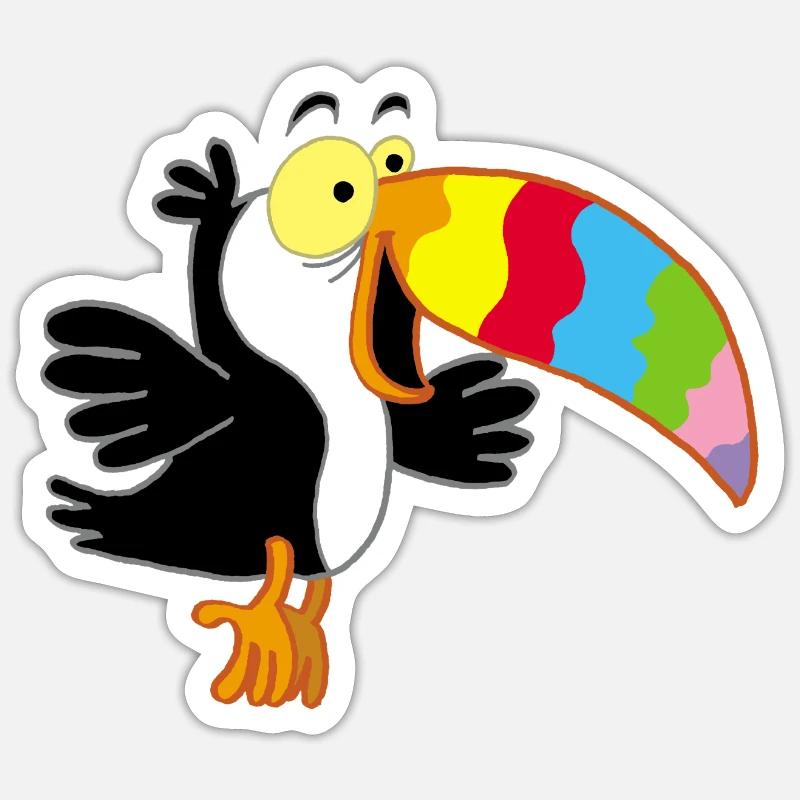 Oiseau et bec multicolore Sticker taille S (10 x 10 cm)