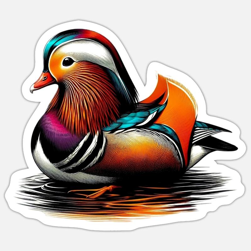 Mandarinente - Sticker Größe S (10 x 10 cm) - Mattweiß