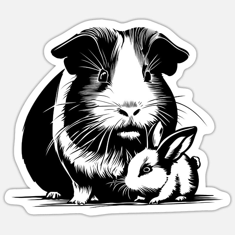Cochon d’Inde avec lapin en peluche - Sticker taille S (10 x 10 cm) - blanc mat