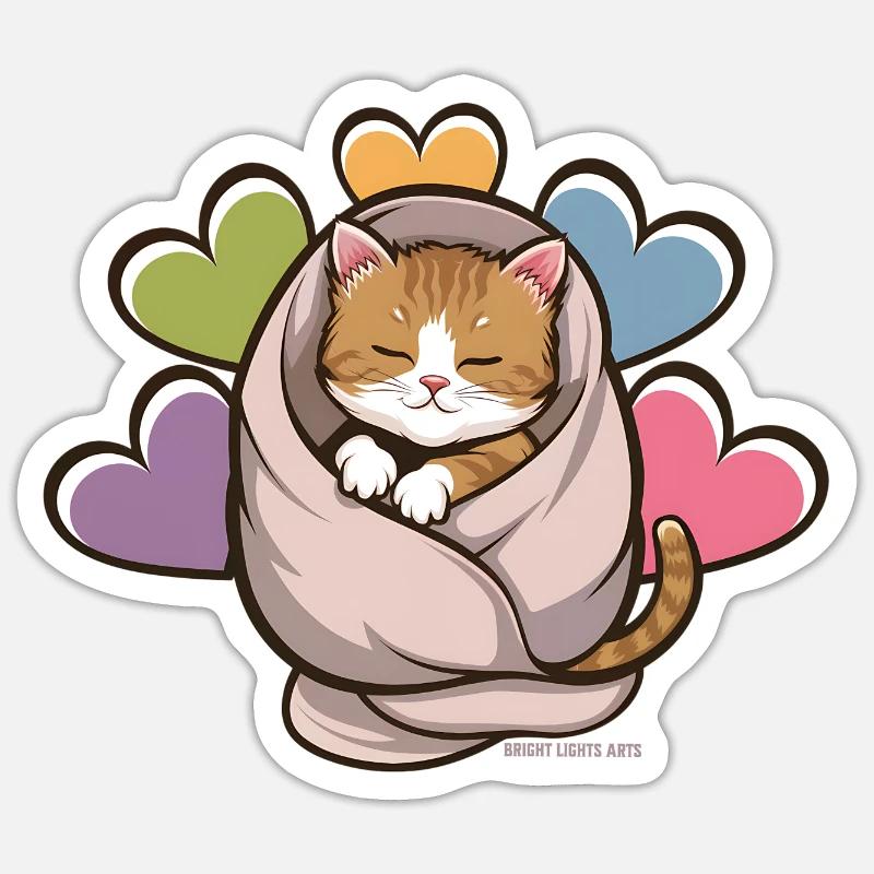 Kuscheliges Kätzchen unter Decke - Sticker Größe S (10 x 10 cm) - Mattweiß