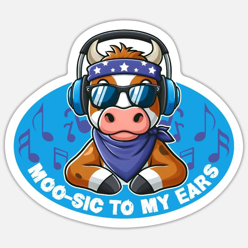 MOO-SIC À MES OREILLES - Sticker taille S (10 x 10 cm) - blanc mat