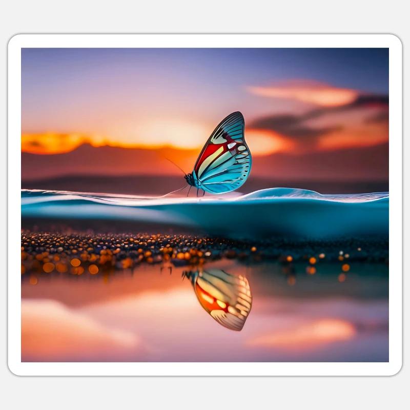 Papillon coloré au coucher du soleil - Sticker taille S (10 x 10 cm) - blanc mat