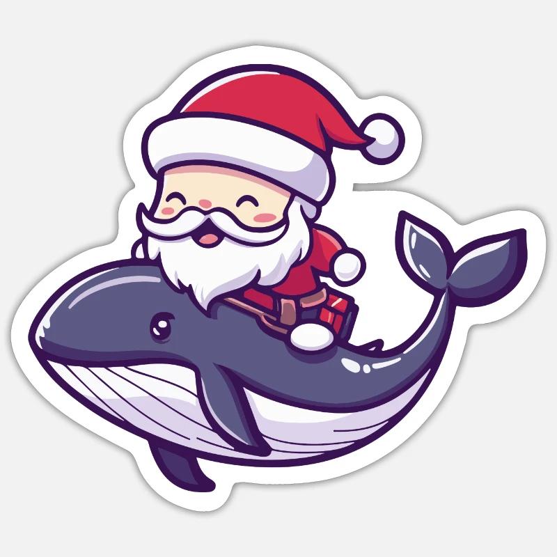 Wal Weihnachtsmann Cartoon - Sticker Größe S (10 x 10 cm) - Mattweiß