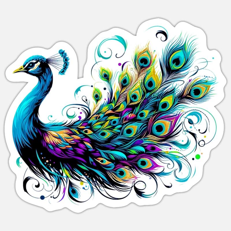 Paon - Sticker taille S (10 x 10 cm) - blanc mat