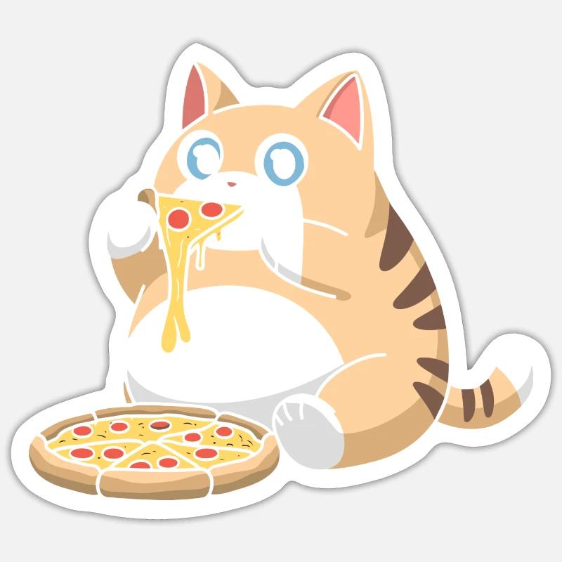 Cute Chubby Cat Eating Pizza Sticker size S (10 x 10 cm)