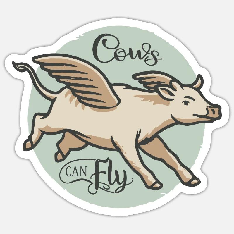 Les vaches peuvent voler - Sticker taille S (10 x 10 cm) - blanc mat