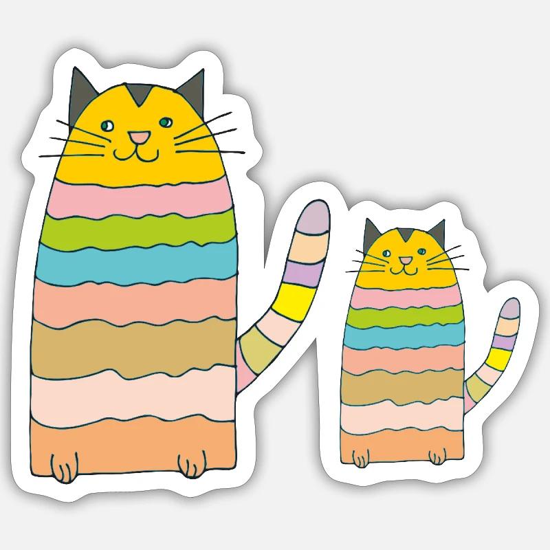 Chat Mère Enfant - Sticker taille S (10 x 10 cm) - blanc mat