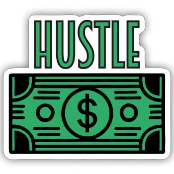 Billet d’affaires - HUSTLE Design - Sticker taille S (10 x 10 cm) - blanc mat - Devant