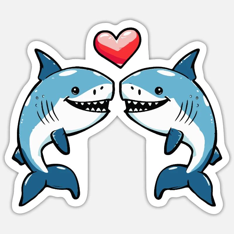 Couple de requins Saint-Valentin - Sticker taille S (10 x 10 cm) - blanc mat