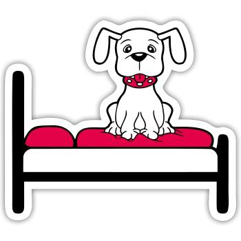 Hund Auf Bett Entspannt Schlafen Schlafzimmer Süß - Sticker Größe S (10 x 10 cm) - Mattweiß - Vorne