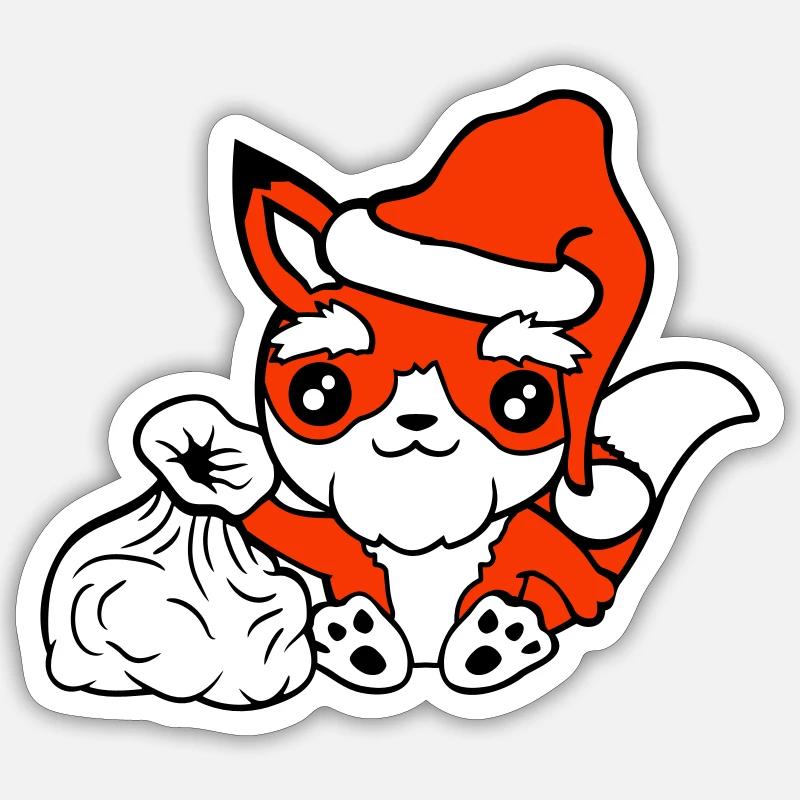 Fuchs Rotfuchs Weihnachtsmann Weihnachten Geschenk - Sticker Größe S (10 x 10 cm) - Mattweiß