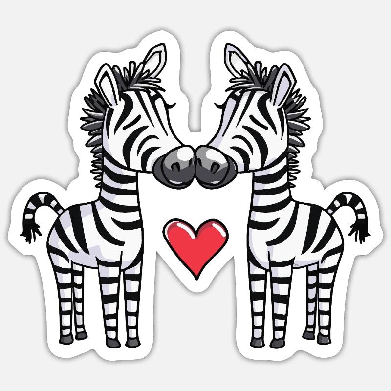 Zebra Paar Herz - Sticker Größe S (10 x 10 cm) - Mattweiß