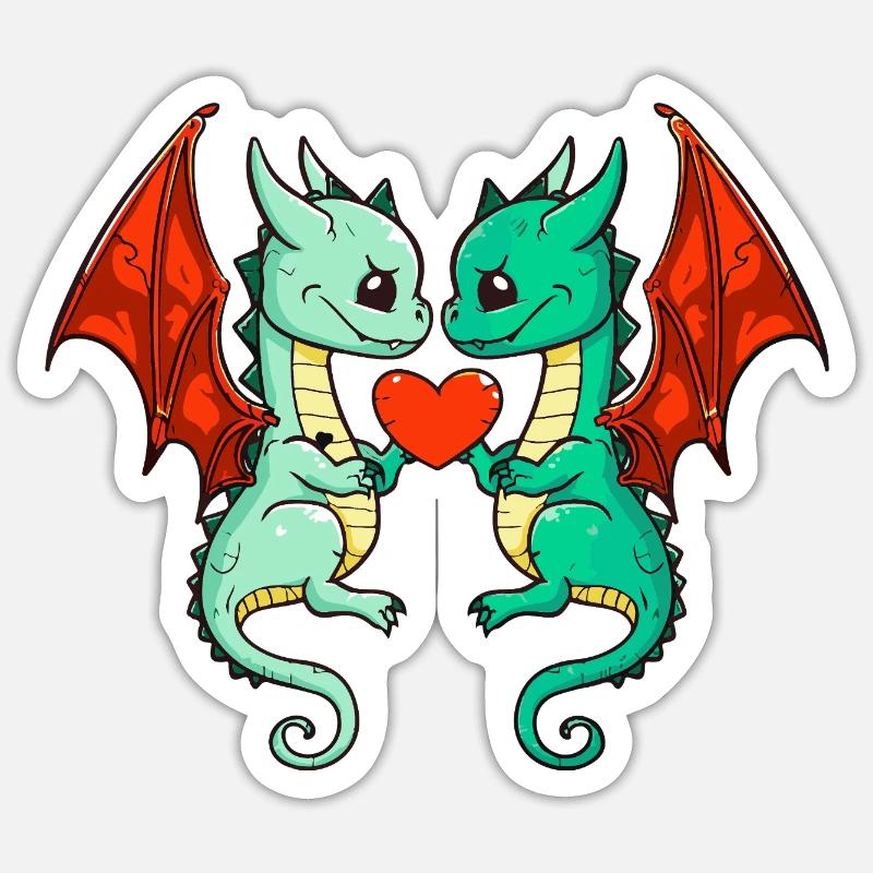 Couple Dragon Saint-Valentin - Sticker taille S (10 x 10 cm) - blanc mat