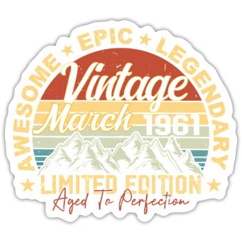 Mars 1961 Anniversaire, Cadeau d’anniversaire Mars 1961 - Sticker taille S (10 x 10 cm) - blanc mat - Devant