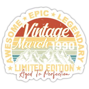 Mars 1990 Anniversaire, Cadeau d’anniversaire Mars 1990 - Sticker taille S (10 x 10 cm) - blanc mat - Devant