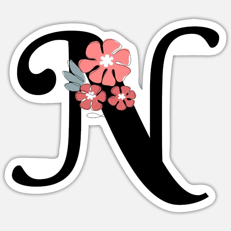 Lettre n fleurs minimalistes Sticker taille S (10 x 10 cm)