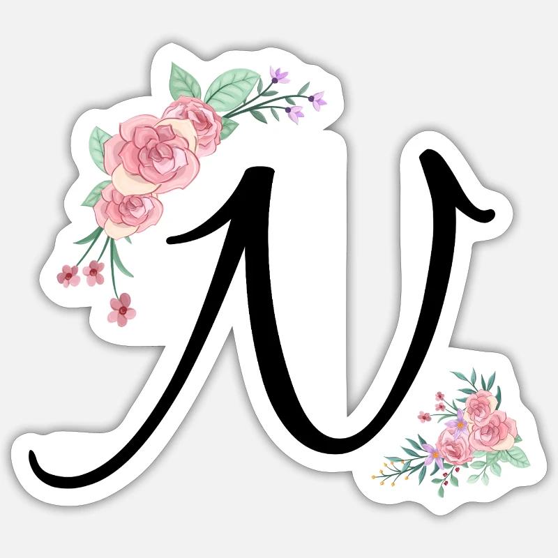 Lettre n fleurs - Sticker taille S (10 x 10 cm) - blanc mat