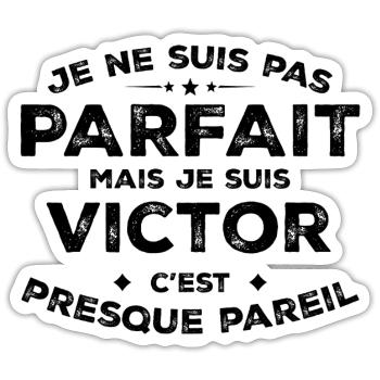 Victor Un Prénom, Une Attitude L’Humour Victor - Sticker taille S (10 x 10 cm) - blanc mat - Devant