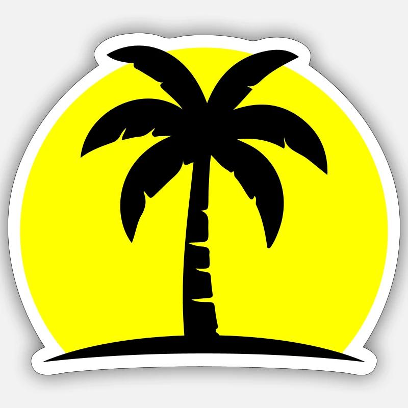 Palm Tree Beach Soleil - Sticker taille S (10 x 10 cm) - blanc mat