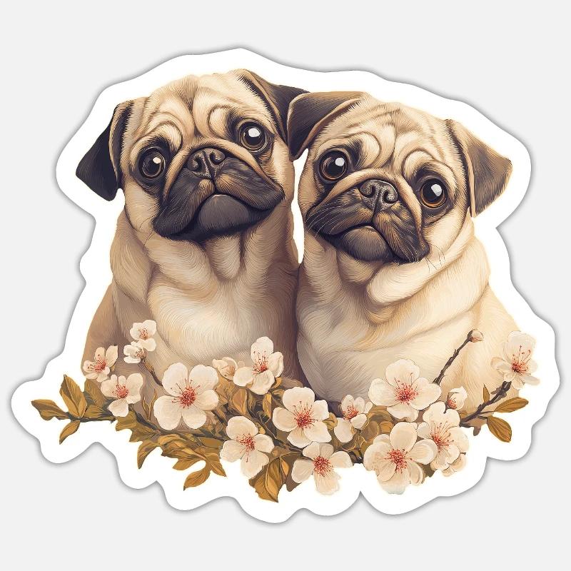 Pug pair pug - Sticker size S (10 x 10 cm) - white matte