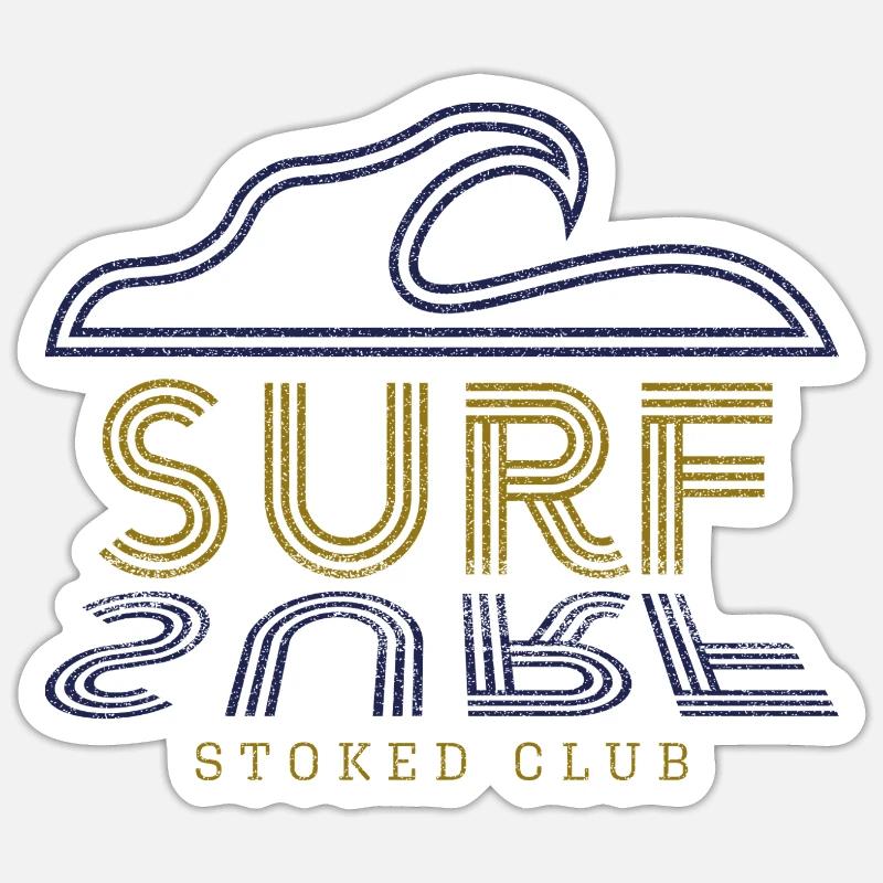 Surf Stoked Club - Vague de surf - Sticker taille S (10 x 10 cm) - blanc mat