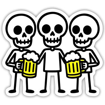 Skelett Bier Saufen Team - Sticker Größe S (10 x 10 cm) - Mattweiß - Vorne