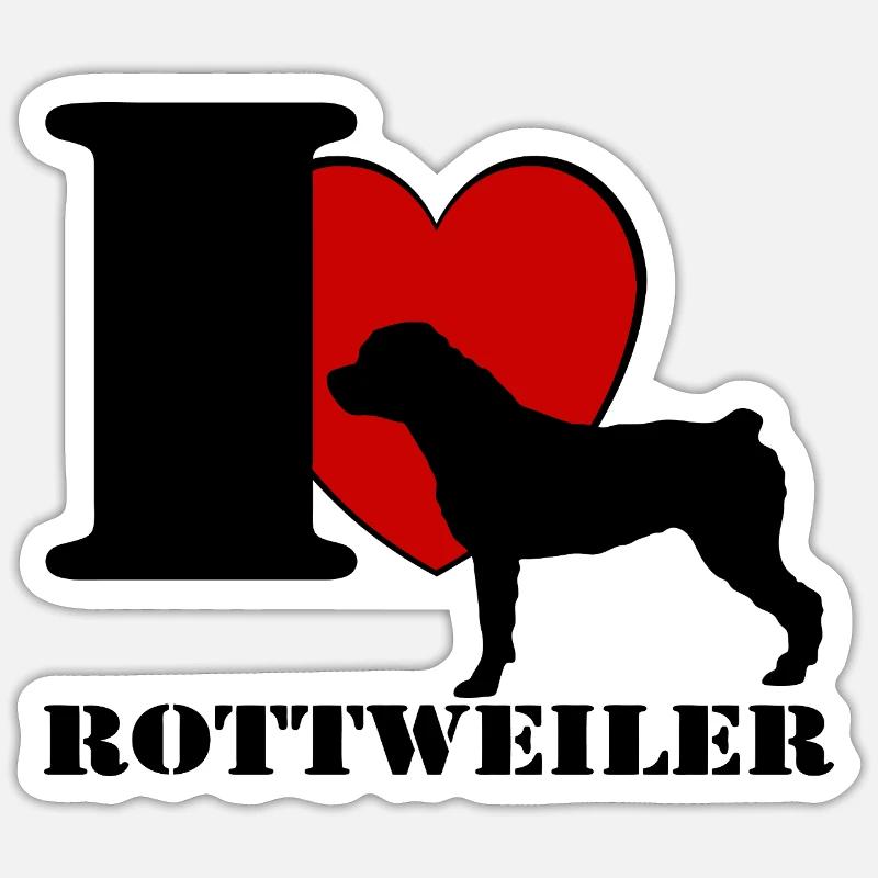 Rottweiler , j’adore .............................. - Sticker taille S (10 x 10 cm) - blanc mat