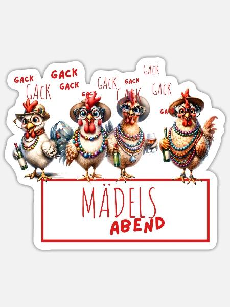 Mädelsabend Chicken Hühnerhaufen Frauen Stammtisch - Sticker Größe S (10 x 10 cm) - Mattweiß