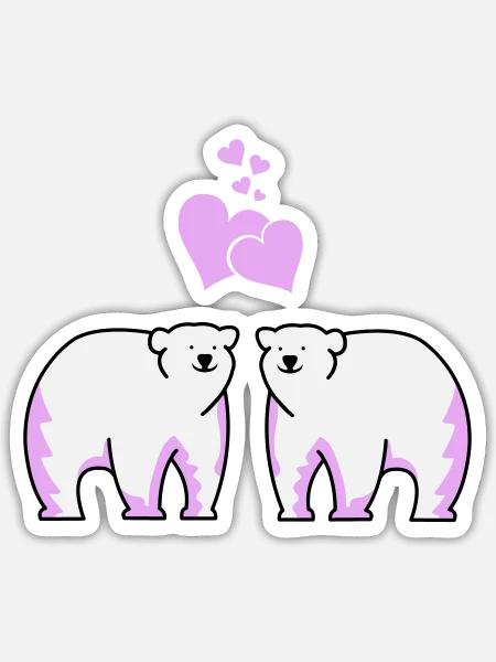 Ours polaires amoureux - Sticker taille S (10 x 10 cm) - blanc mat