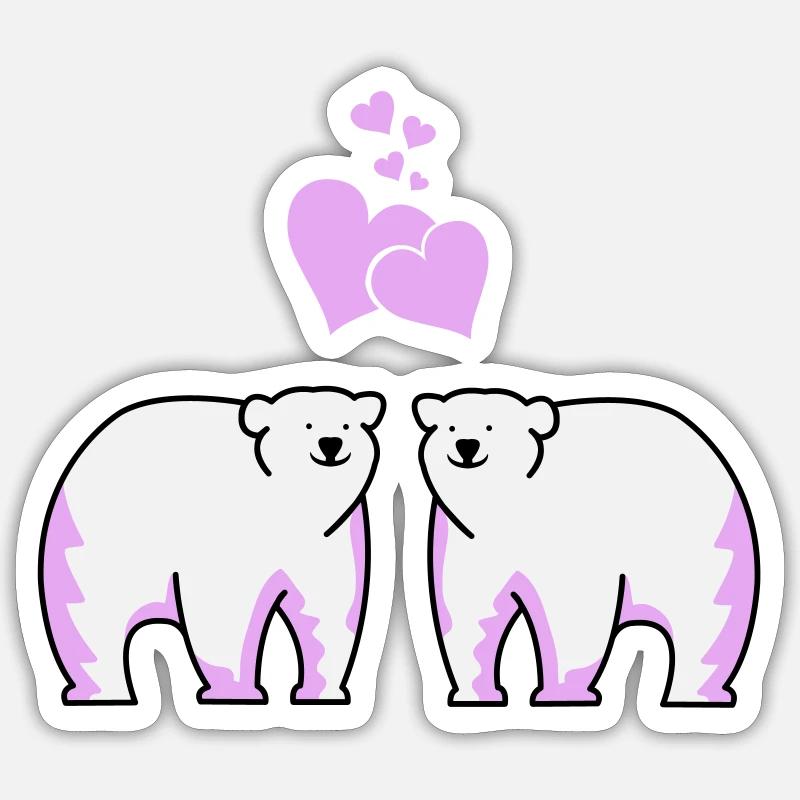 Ours polaires amoureux - Sticker taille S (10 x 10 cm) - blanc mat
