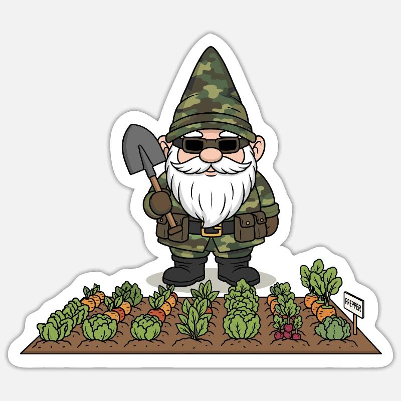 Prepper-Gnom im Gemüsebeet - Sticker Größe S (10 x 10 cm) - Mattweiß