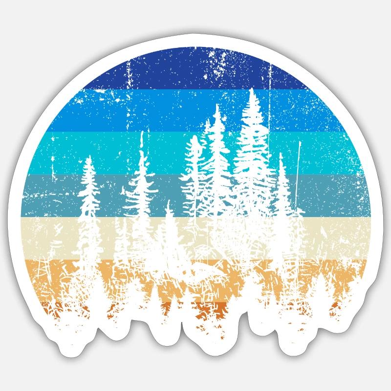 Sunset Forest Silhouette Imprimer - Sticker taille S (10 x 10 cm) - blanc mat