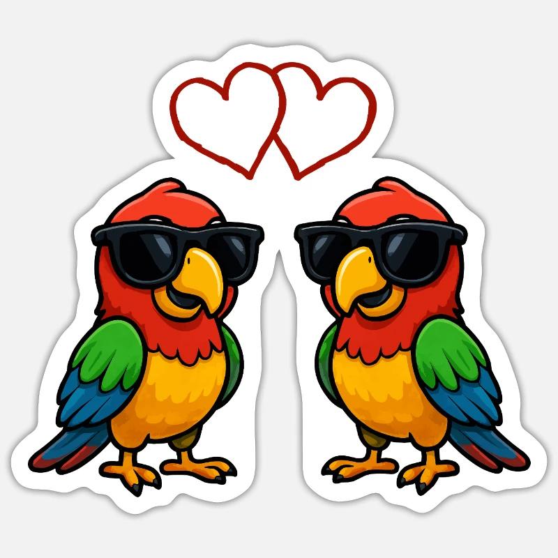 Parrot Sunglasses Comic Love - Sticker size S (10 x 10 cm) - white matte