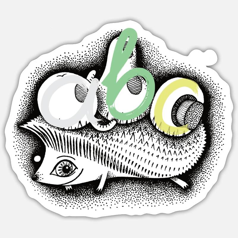 ABC Igel uebermalt Pinsel - Sticker Größe S (10 x 10 cm) - Mattweiß