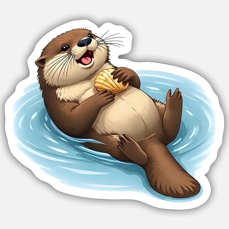 Relaxed beaver with shell - Sticker size S (10 x 10 cm) - white matte