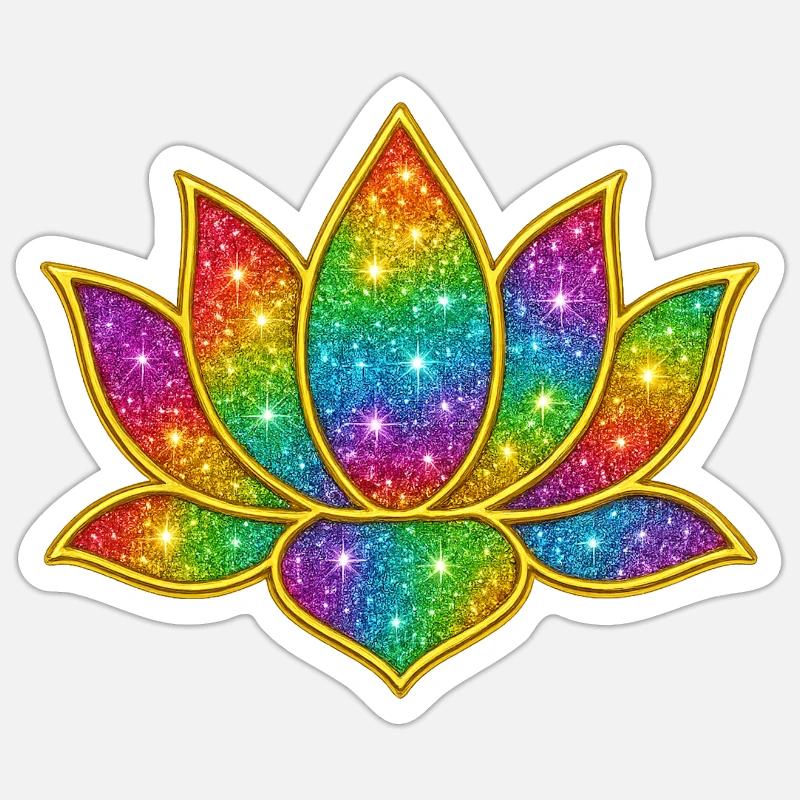 Funkelnder Lotus in Regenbogenfarben - Sticker Größe S (10 x 10 cm) - Mattweiß