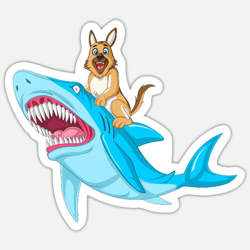 Deutscher Schäferhundhai-Ritt - Sticker Größe S (10 x 10 cm) - Mattweiß