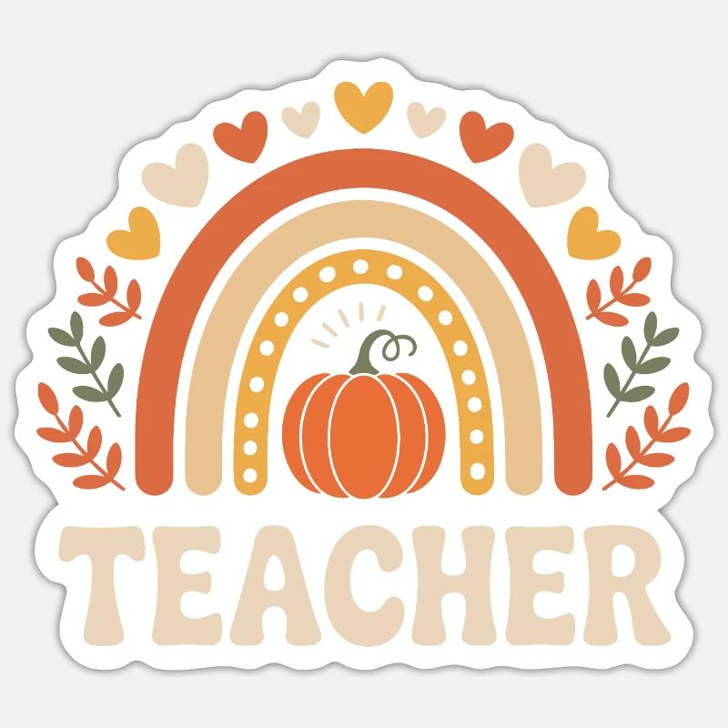 Citrouille automnale conception de l’enseignant - Sticker taille S (10 x 10 cm) - blanc mat