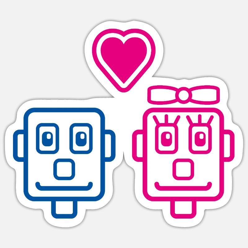 Robot Lovers von Helfspawn - Sticker Größe S (10 x 10 cm) - Mattweiß