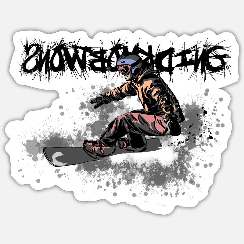 Snowboarder dynamique en style action - Sticker taille S (10 x 10 cm) - blanc mat