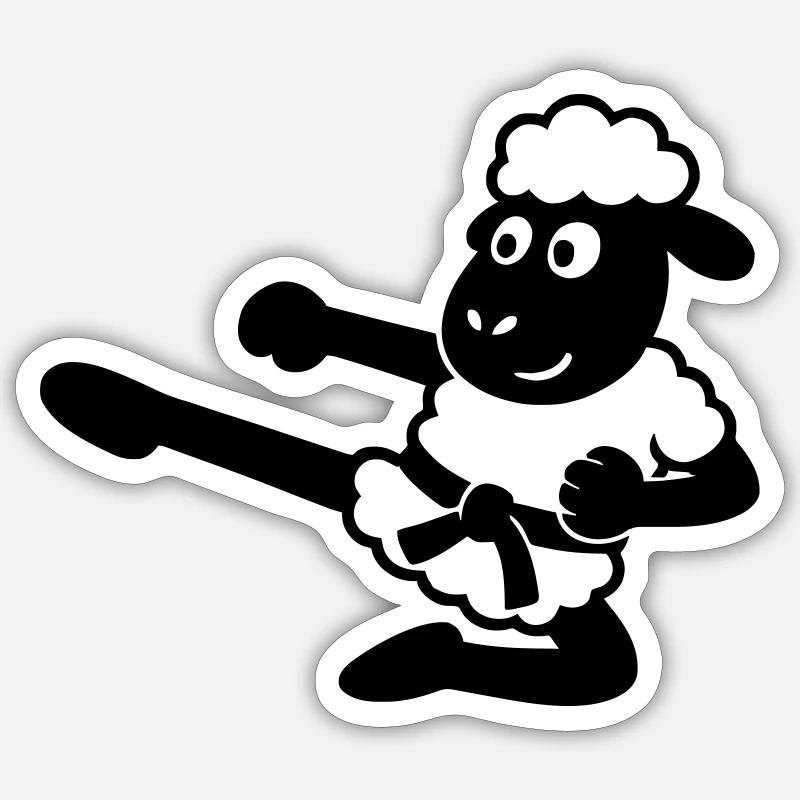 Karate Schaf - Sticker Größe S (10 x 10 cm) - Mattweiß