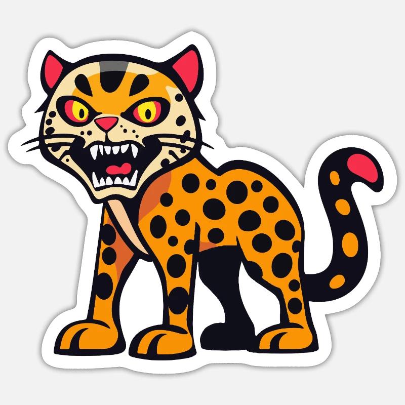 Léopard Halloween Bande dessinée drôle - Sticker taille S (10 x 10 cm) - blanc mat
