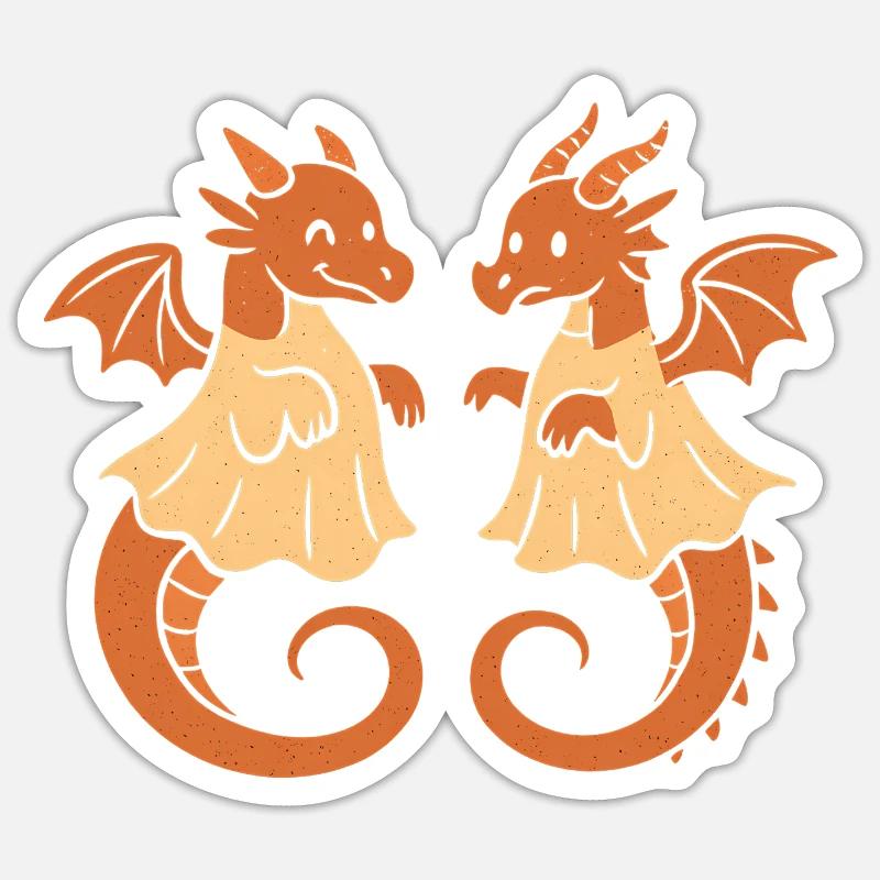 Duo de dragons jumeaux - Sticker taille S (10 x 10 cm) - blanc mat