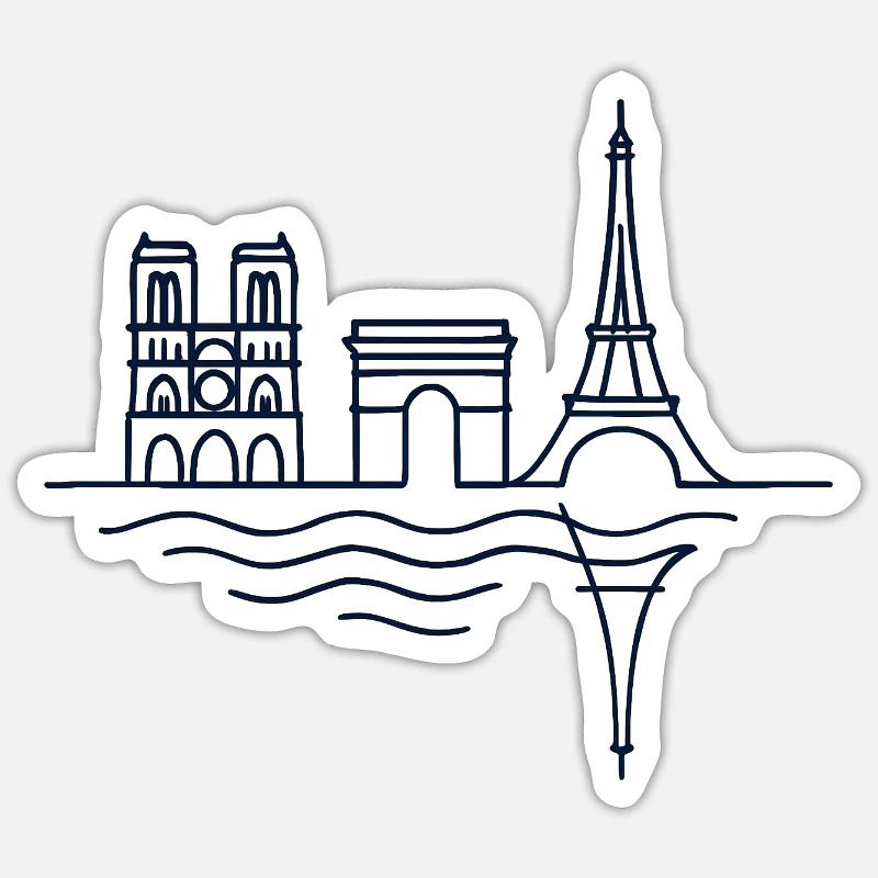 Lignes Parisiennes: Tour Eiffel et Arc de Triomphe - Sticker taille S (10 x 10 cm) - blanc mat