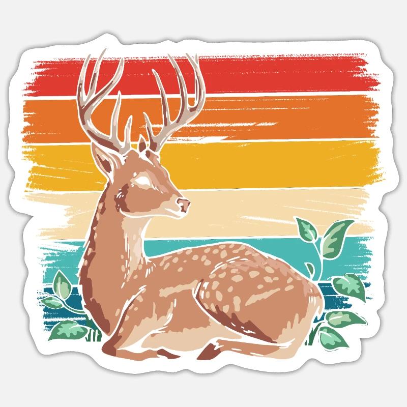 Reh im Retro Stil - Sticker Größe S (10 x 10 cm) - Mattweiß