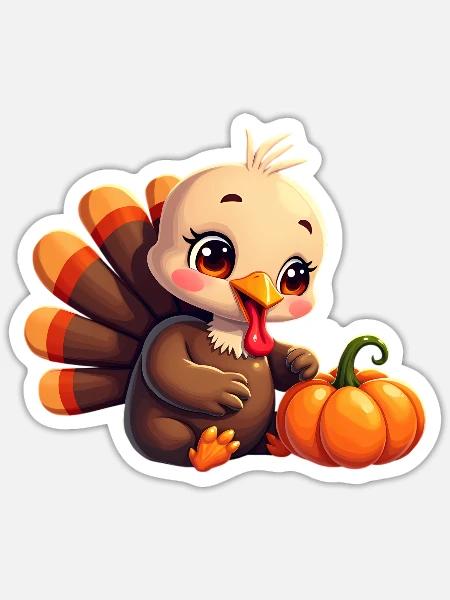 Bébé dinde de Thanksgiving - Sticker taille S (10 x 10 cm) - blanc mat