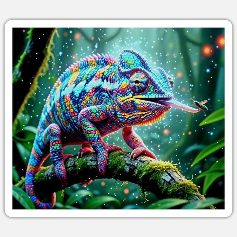 Neon Chamäleon Dschungelzauber - Sticker Größe S (10 x 10 cm) - Mattweiß