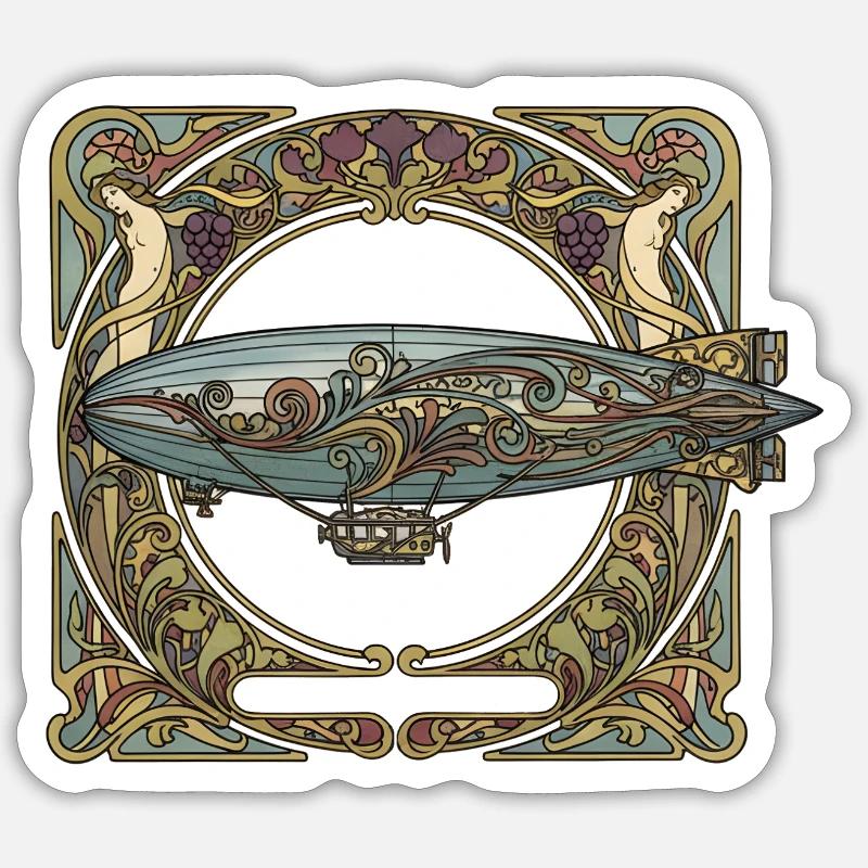 Luftschiff im Jugendstilrahmen Sticker Größe S (10 x 10 cm)