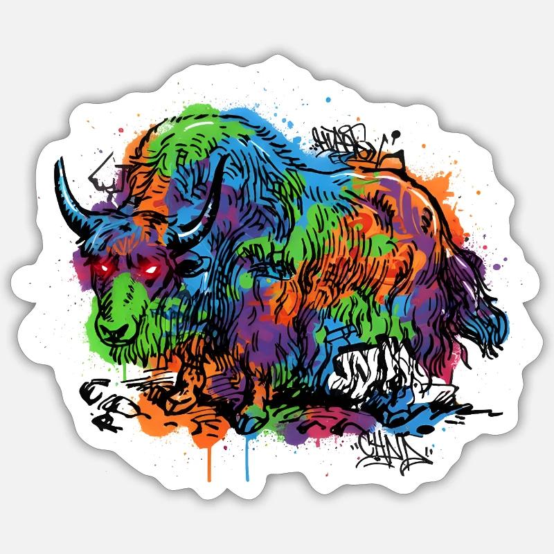 Regenbogenyak Graffiti Muster - Sticker Größe S (10 x 10 cm) - Mattweiß